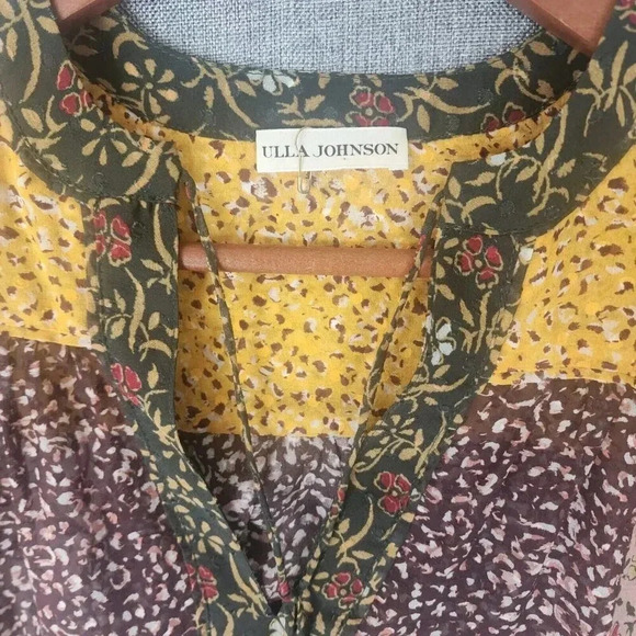 Ulla Johnson Norma Blouse Women's Multicolor Sheer Floral Patchwork Ruffle Boho - Picture 6 of 11